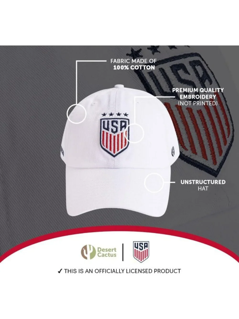 Embroidered Women's Soccer Baseball Hat | USWNT Snapback Cap, Stars & Stripes
